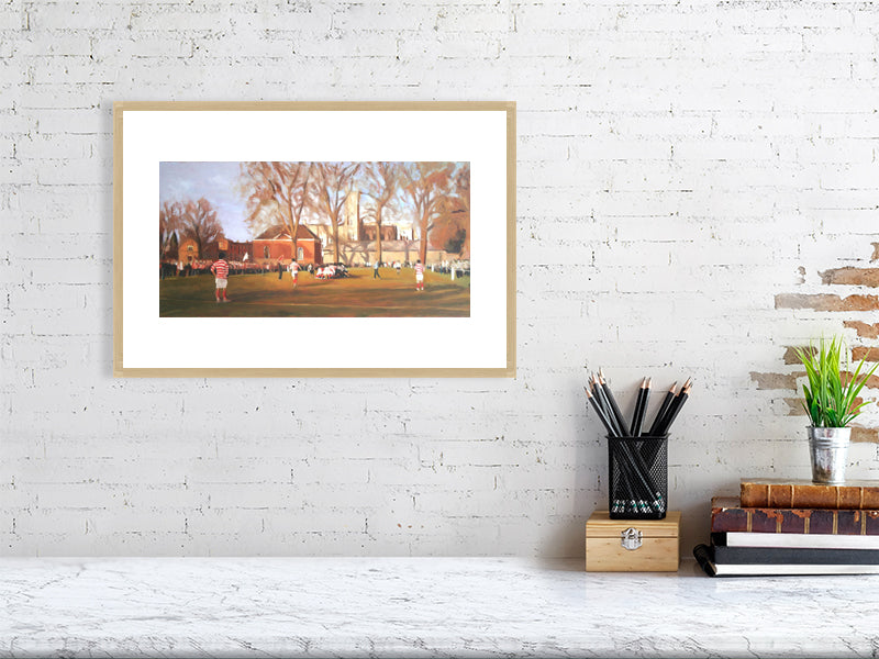 XVs on Canvas - Winchester College Painting by Iain Vellacott