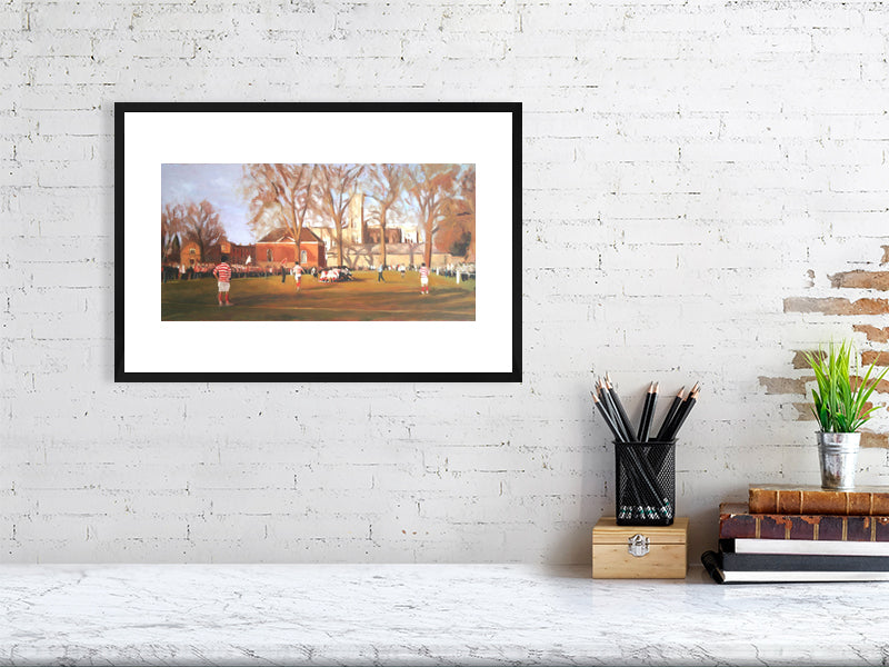 XVs on Canvas - Winchester College Painting by Iain Vellacott