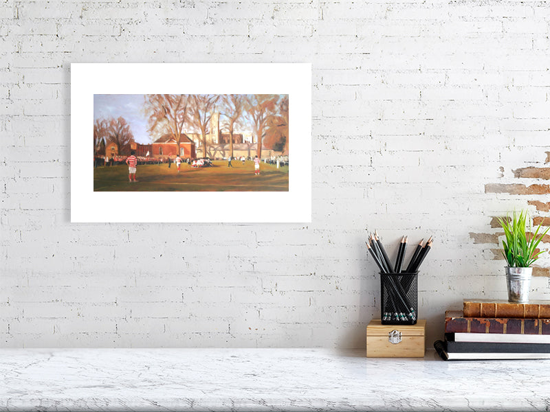 XVs on Canvas - Winchester College Painting by Iain Vellacott